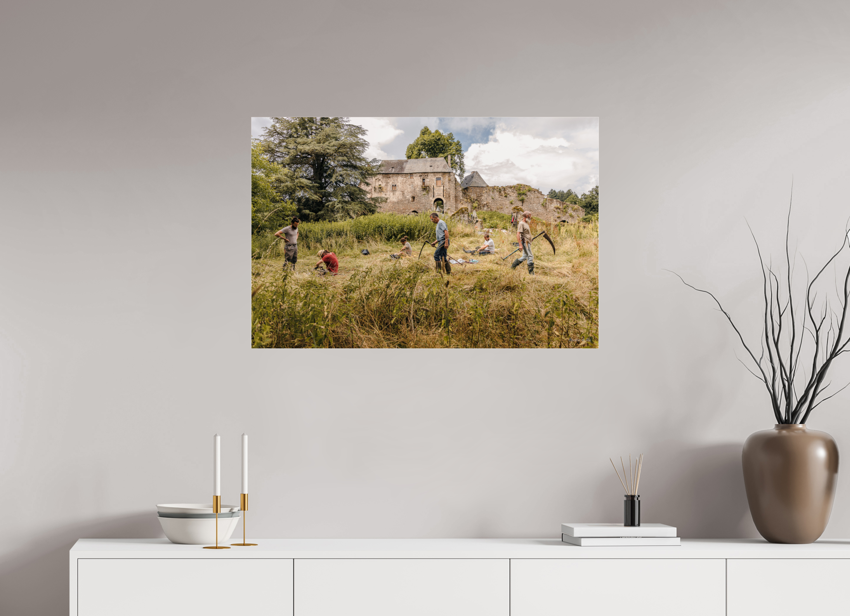 90 x 60 cm, Photo Print Under Acrylic Glass Fauchage à la faux à Ségur le Château