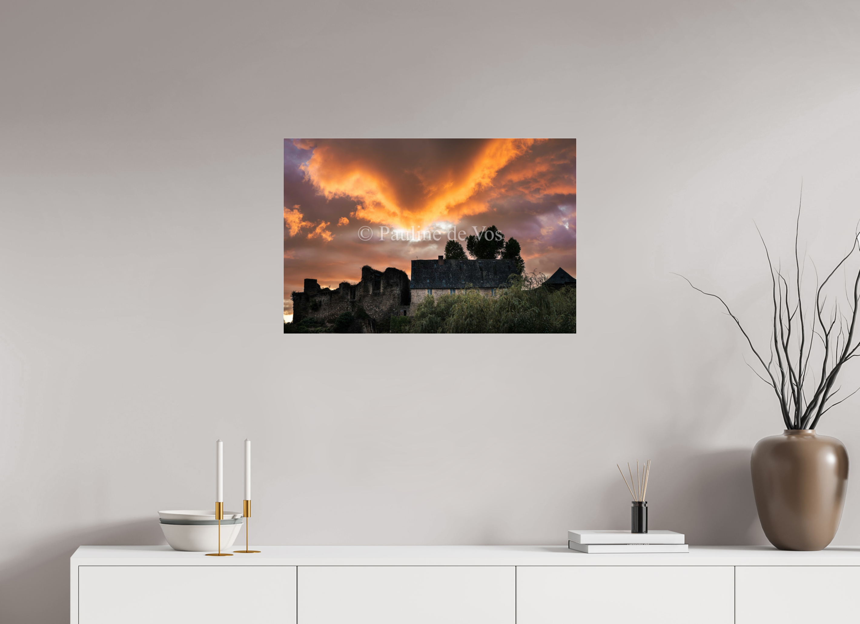 75 x 50 cm, Photo Print Under Acrylic Glass Le coucher du soleil a Ségur le Château