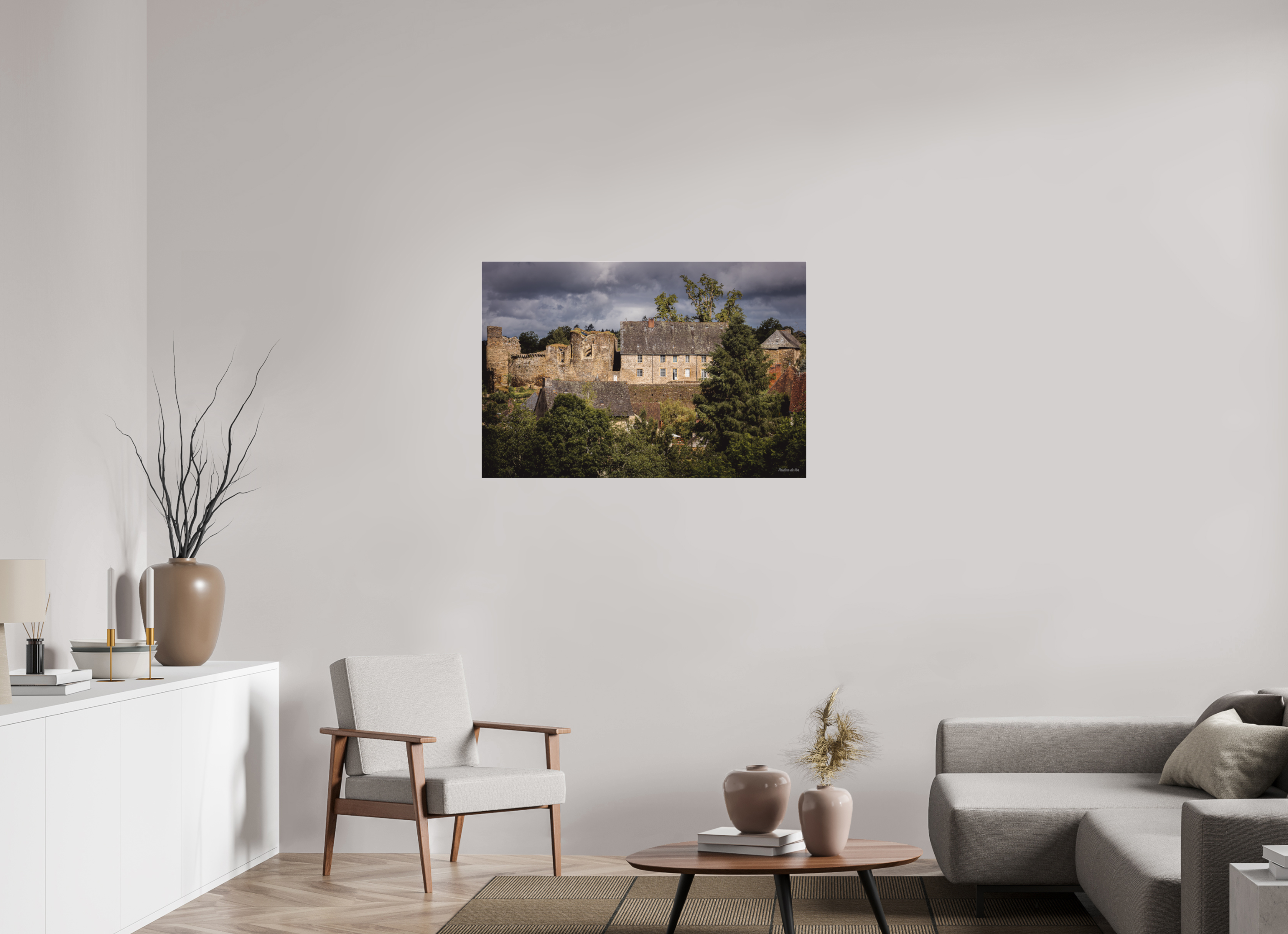 105 x 70 cm, Photo Print Under Acrylic Glass Château de Ségur pendant l'orage