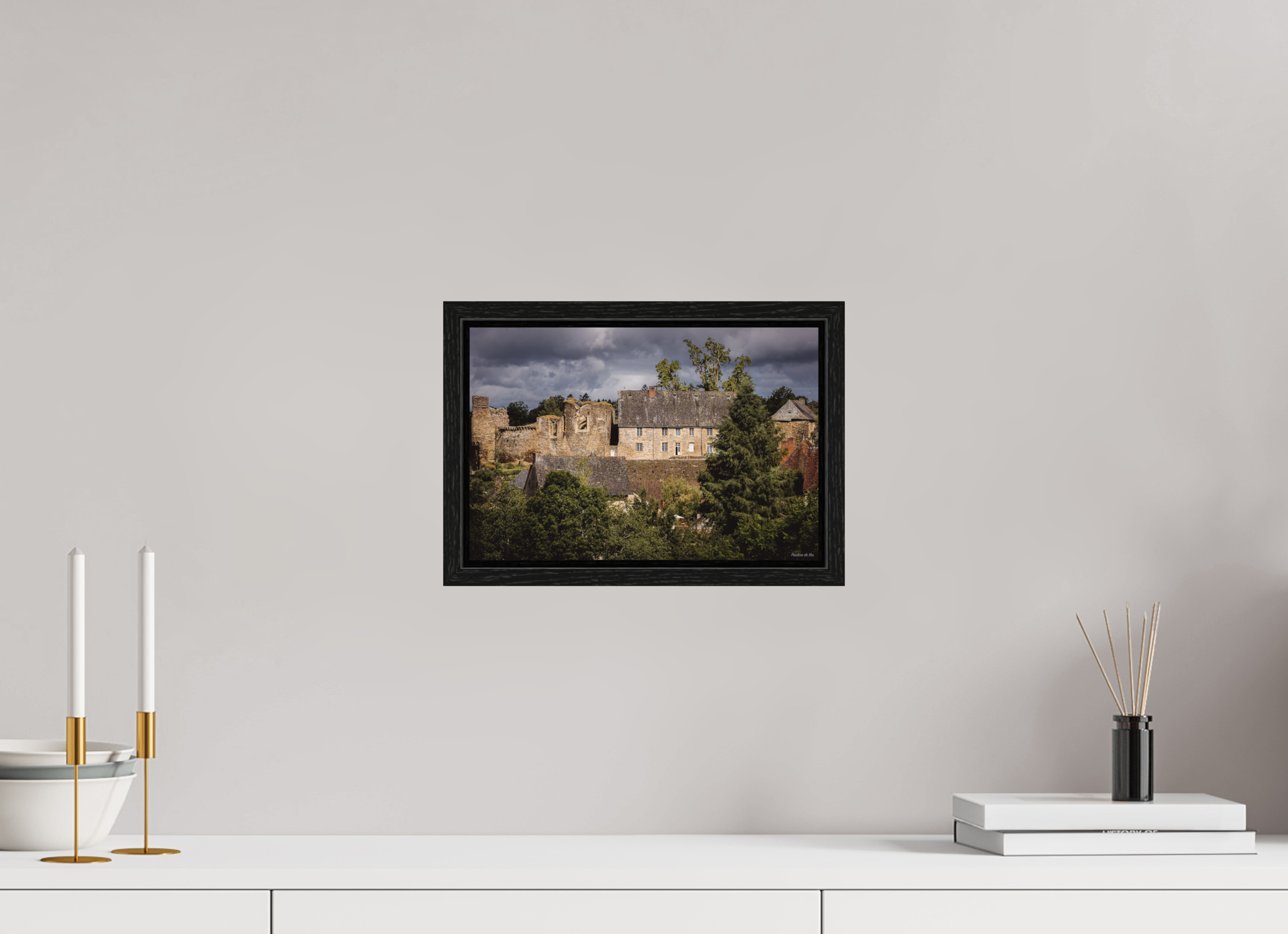 30 x 20 cm, Floater Frame Château de Ségur pendant l'orage