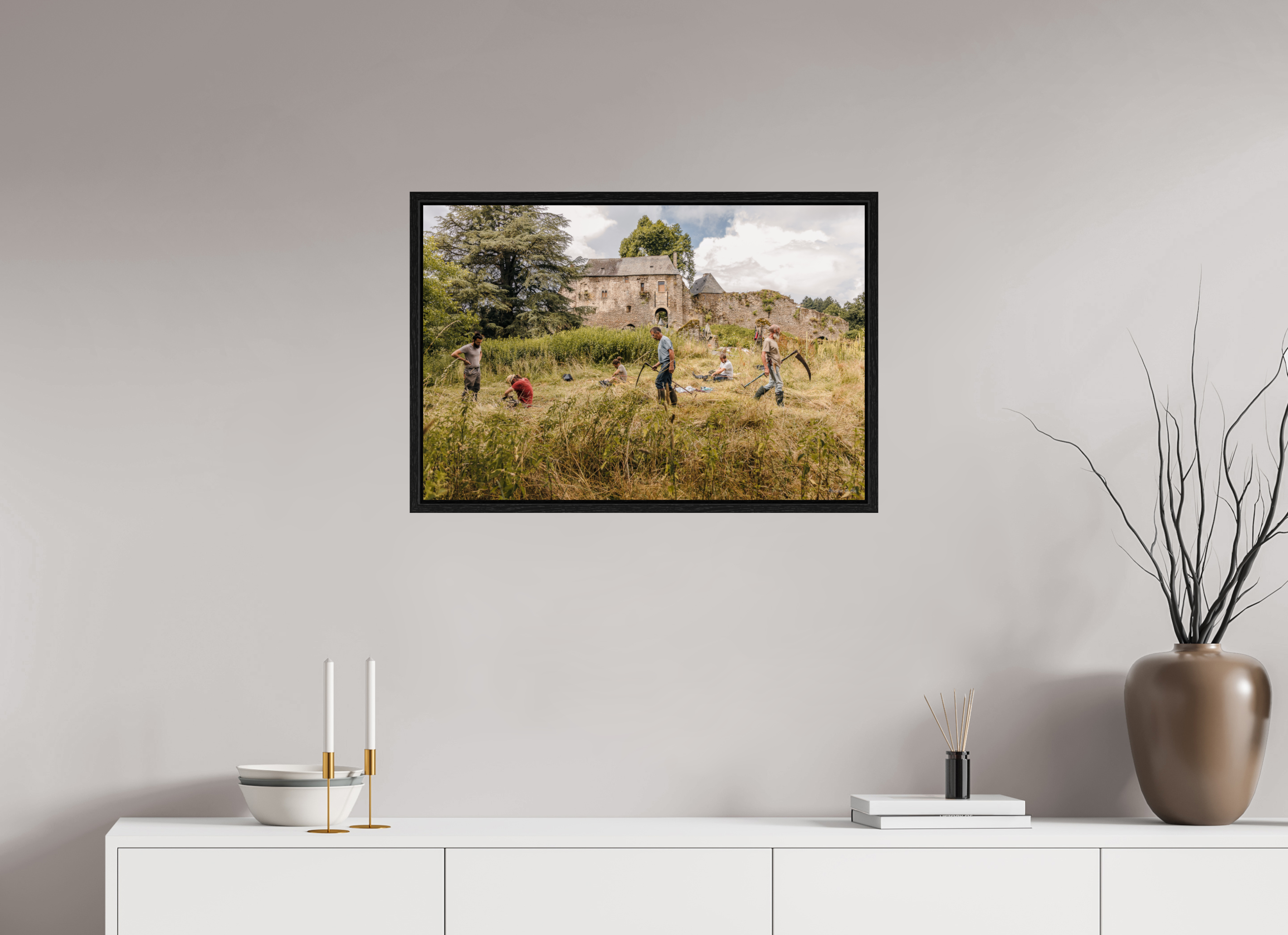 75 x 50 cm, Floater Frame Fauchage à la faux à Ségur le Château