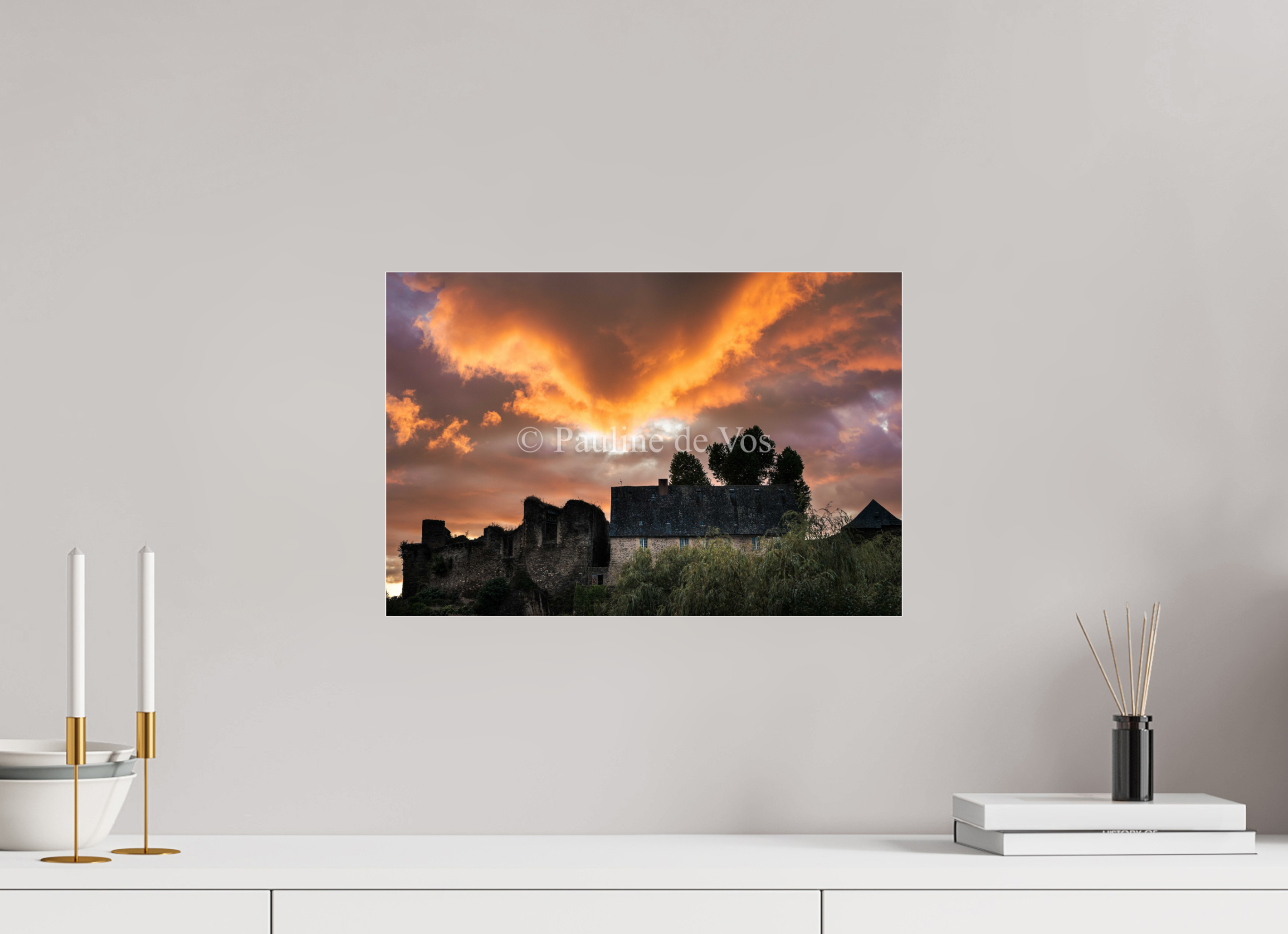 45 x 30 cm, Photo Print Under Acrylic Glass Le coucher du soleil a Ségur le Château